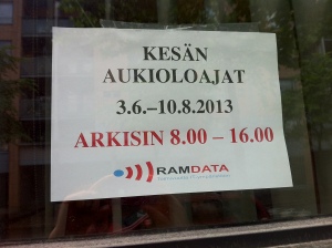 RamData Summer Hours 2013 - they close 2 hours earlier!